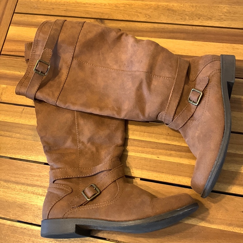 Brown faux suede boots